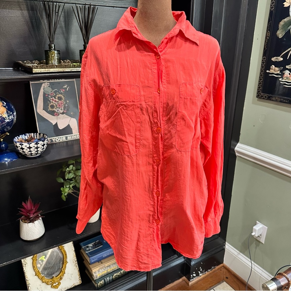 Capezio 100% Silk Blouse – Red – Vintage Button-Down – Size S